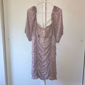 Lulu's Purple Bodycon Dress with Puff Sleeves and Cold Shoulder